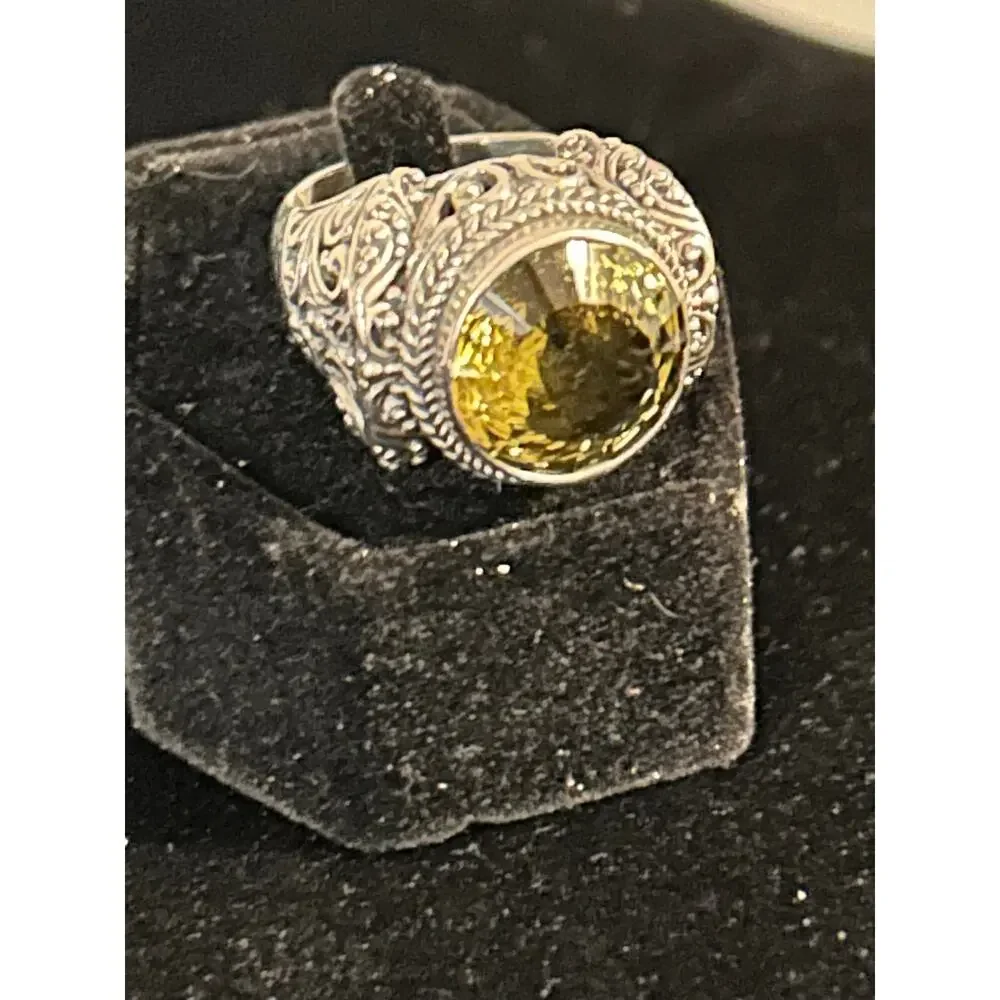Sarda Sterling Silver 925 Filigree Peridot Statement Ring - Size 7